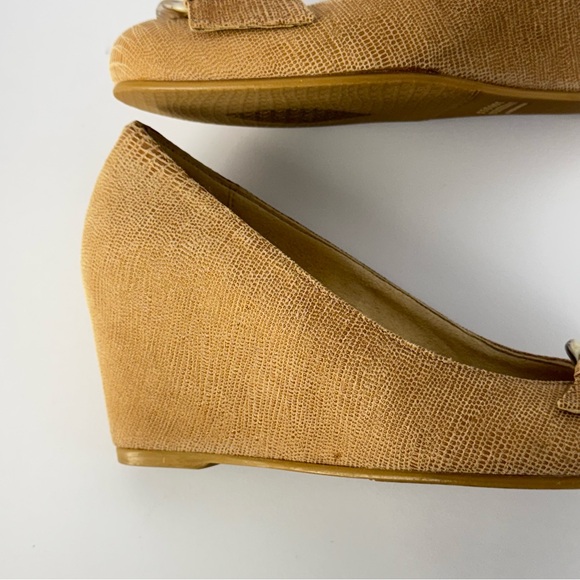 Stuart Weitzman Bucalina Wedge Heels Lizard-Embossed Leather Tortoise Buckle 7.5 - Picture 13 of 14